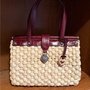 Vintage Brighton crocodile leather straw bag with silver hardware